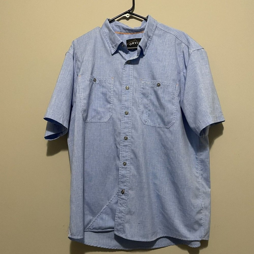 Orvis Shirt Men's XL Blue Short Sleeve Outdoors Breathable Fishing Button Up